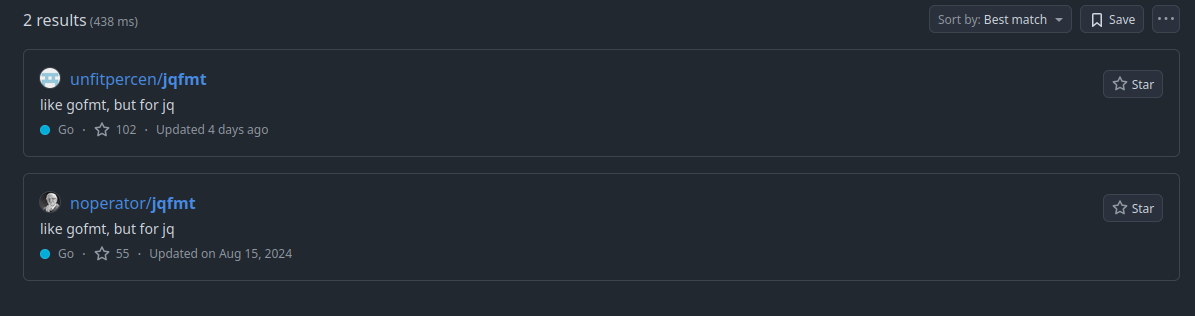 Search result for jqfmt on GitHub